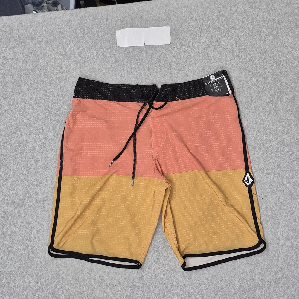 Volcom Men Swimwear 31 Orange Colorblock MOD-TECH Boardshort Zipper 9" NWT